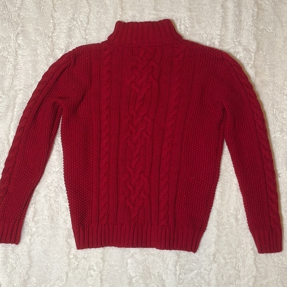 Gap Kids Russian Red Cable Knit  3 Button Sweater with Faux Fur Lined Collar - Picture 3 of 13